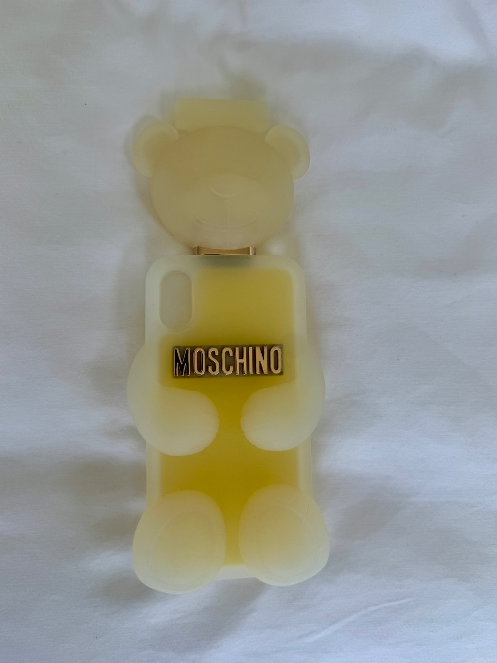 Moschino Pale Yellow Bear-Shaped Phone Case with Gold Logo